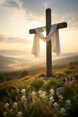 Resurrection Cross Draped in White Linen