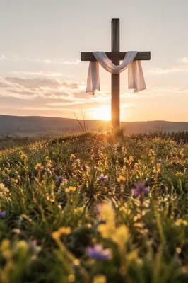Easter Resurrection Cross in Spring Meadow