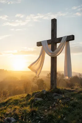 Easter Resurrection Cross with Draped White Cloth