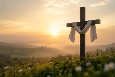 Resurrection Cross Draped in White Cloth