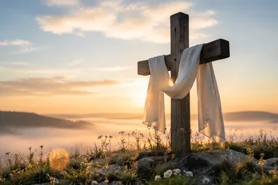 Easter Resurrection Cross with White Linen