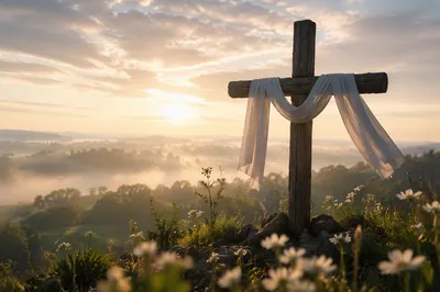 Resurrection Cross with White Easter Cloth