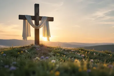 Easter Resurrection Cross with Draped White Cloth