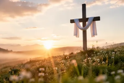 Resurrection Cross Draped in White Cloth