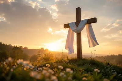 Easter Sunrise Resurrection Cross with White Cloth