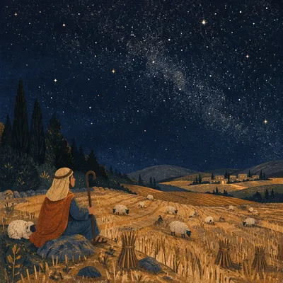 Starry Shepherds Field at Harvest Night