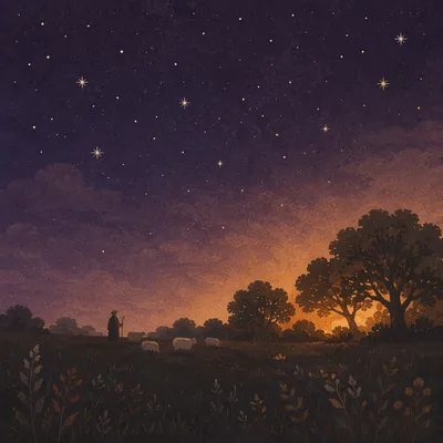 Shepherds Field Under Starry Night Sky