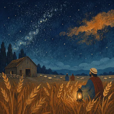 Starry Shepherds Field at Harvest Night