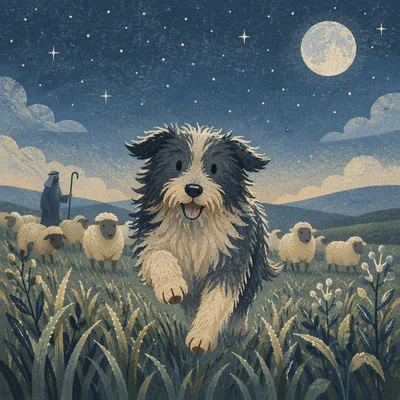 Shepherds Field Dog Under Winter Stars