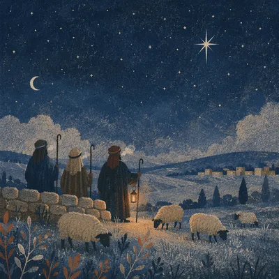 Winter Shepherds Under Starry Bethlehem Sky