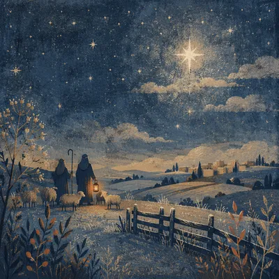 Shepherds Field Under Bright Winter Star