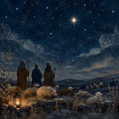 Shepherds Beneath Bethlehem Starry Winter Sky