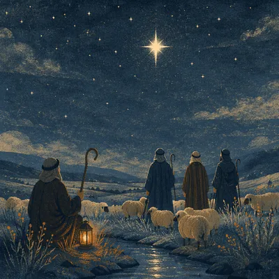 Shepherds Beneath a Bright Winter Star
