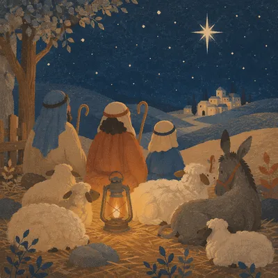 Shepherds Field Under Christmas Night Stars