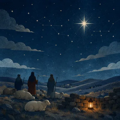 Shepherds Beneath Bethlehem Starry Night
