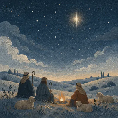 Shepherds Under Christmas Starry Night