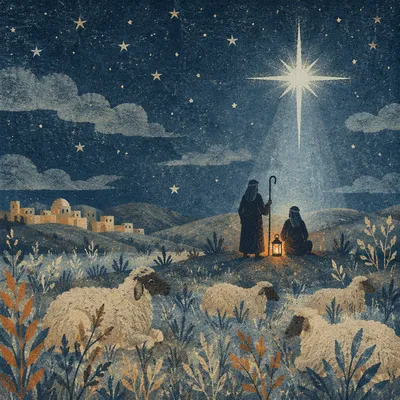 Shepherds Field Under Radiant Christmas Star
