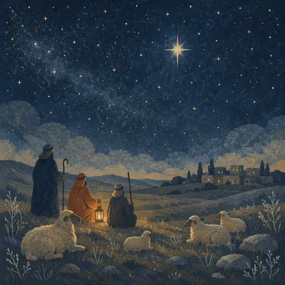 Shepherds Beneath a Starry Winter Sky