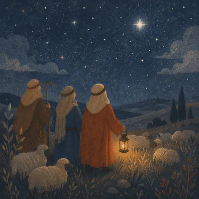 Shepherds Under Starry Bethlehem Night