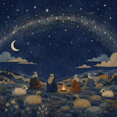 Shepherds Field Under Starry Seasonal Sky