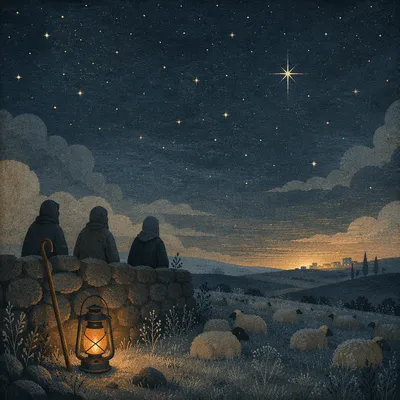 Shepherds Under Starry Winter Night