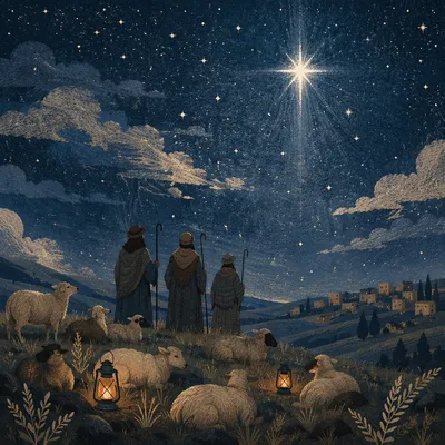 Shepherds Beneath the Radiant Bethlehem Star