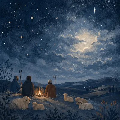 Shepherds Beneath a Starry Winter Sky