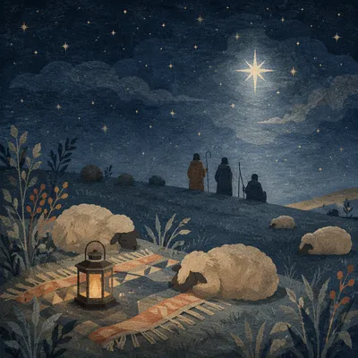 Shepherds Field Beneath a Bright Christmas Star