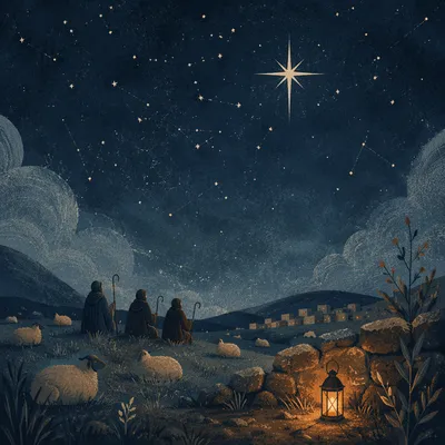 Shepherds Beneath Bethlehem Starry Winter Sky