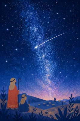Shepherds Field Under Starry Christmas Sky