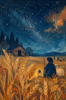 Starry Shepherds Field at Harvest Night