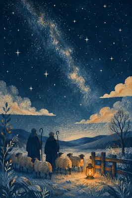 Shepherds Under Starry Winter Night