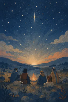 Shepherds Under Winter Stars at Night