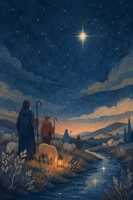 Shepherds Beneath a Winter Starry Sky