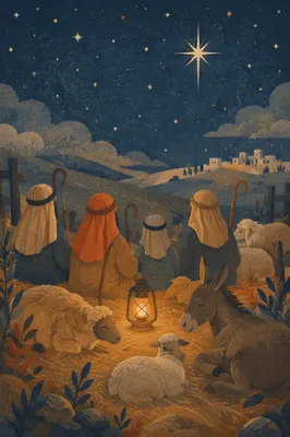 Shepherds Field Under Christmas Night Stars