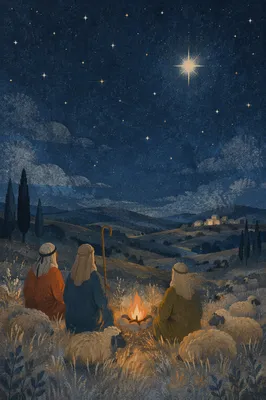 Shepherds Beneath a Starry Winter Sky