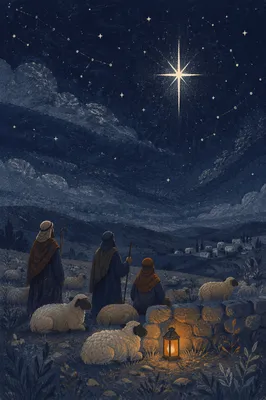 Shepherds Beneath Bethlehem Starry Night