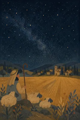 Shepherds Field Under Winter Night Stars