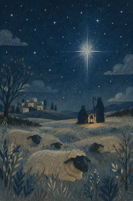 Shepherds Field Under Radiant Christmas Star