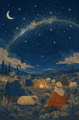 Shepherds Field Under Starlit Advent Sky