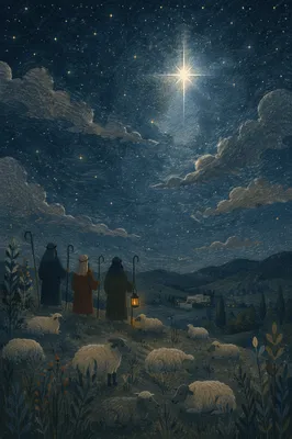 Shepherds Beneath the Radiant Christmas Star