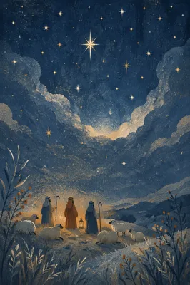 Christmas Shepherds Under Starry Winter Sky