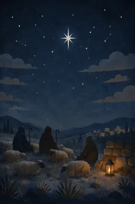Shepherds Under Bethlehem Starry Winter Sky