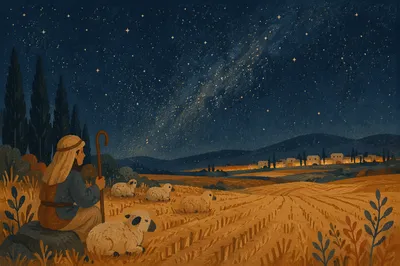 Starry Shepherds Field at Christmas Night