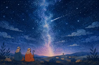 Shepherds Field Under Starry Christmas Sky