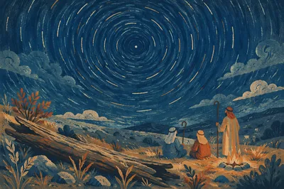 Shepherds Field Beneath Spiraling Star Trails