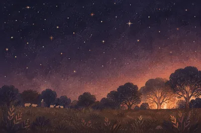 Shepherds Field Under Starry Advent Night