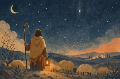 Shepherd Beneath Starry Winter Night