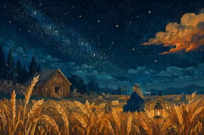 Starlit Shepherds Field in Harvest Night
