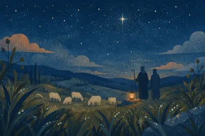 Shepherds Field Under Winter Starry Sky